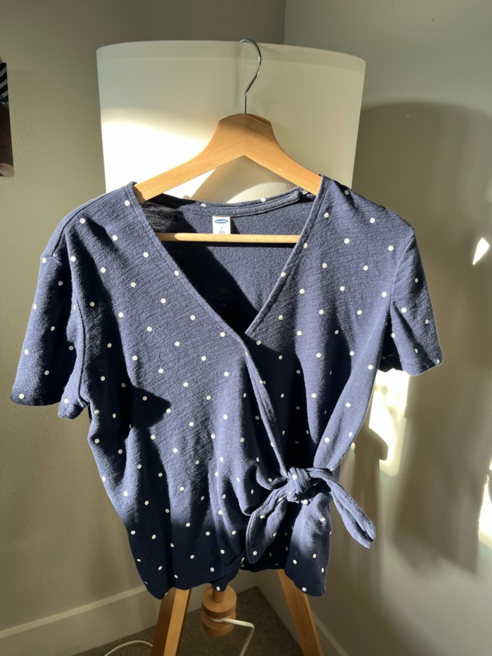 Old Navy Navy Polka Dot Wrap Top